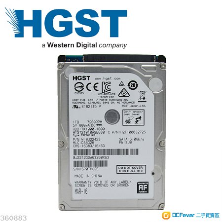 HGST 500Gb 2.5' 7mm notebook硬盘 + 預裝正版 Windows 10 Pro / Win 7 Ultimate
