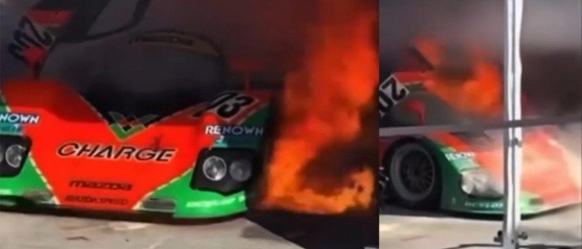 經典轉子賽車 Mazda 767 於 Laguna Seca 失火受損，車隊承諾全力修復