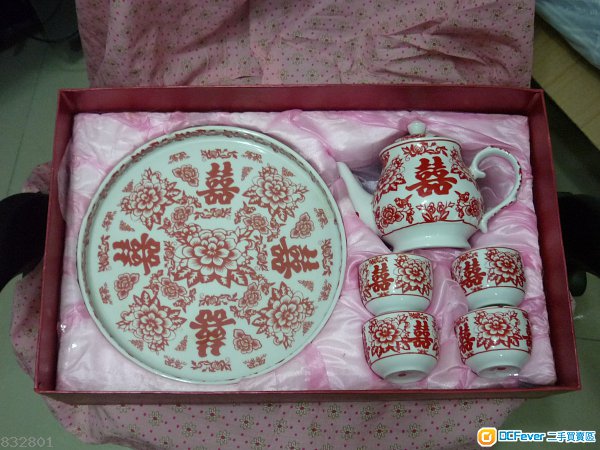 結婚 出嫁 嫁娶 喜字 茶壺 茶杯 茶具 敬茶用品 全套齊