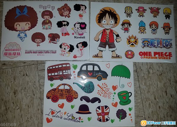 全新海盗王One Piece 摩丝摩丝MOCMOC I Love London Stickers A4大貼纸 3張一套賣 - 包郵