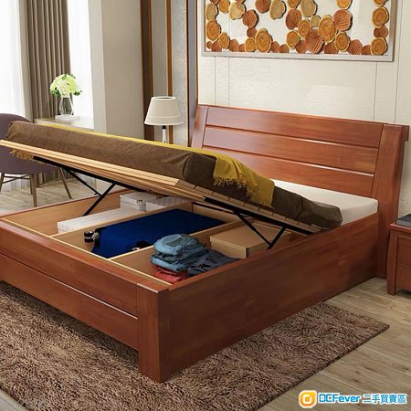 全新橡膠實木床 (1350mm X 1900mm) 胡桃色