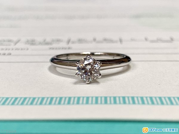 Tiffany 0.41ct F VVS1 3EX NON 齊証書-PT950白金Tiffany六爪經典款鑽石戒指