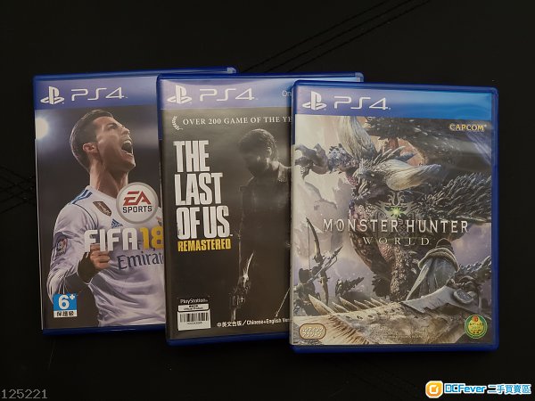 PS4 - Monster Hunter $180 /Last of Us Remastered $80 /Fifa 18 $60