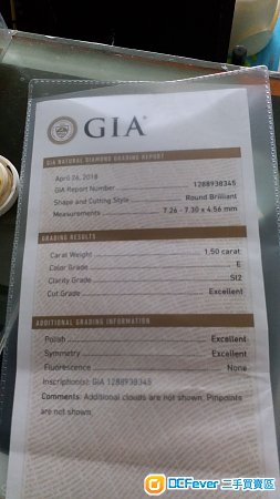 1.5卡鑽介 - E色 S12 EEE none, 有GIA ,可到珠寶店驗, 可改 size