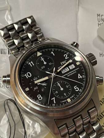 IWC 3713 追針計時，全正常，全原裝，used condition , T swiss T 面， 上過行，雙咭驗証、spare links, 針