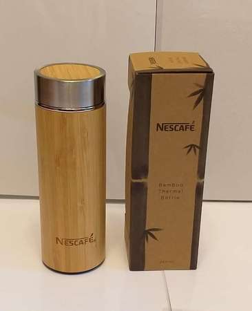 全新 Nescafe Bamboo Thermal Stainless Bottle 雀巢咖啡 竹外殼 不鏽鋼保溫水壺 360ml