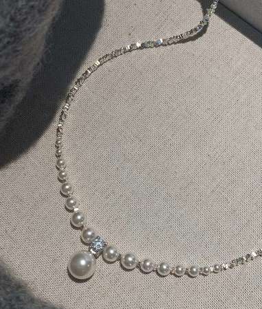 手工作品Swarovski珍珠925銀碎項鏈頸鏈鍊
