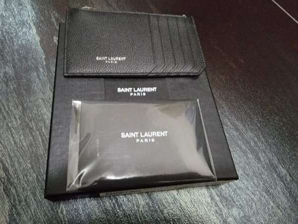 YSL FRAGMENTS ZIPPED CARD CASE IN SHINY LEATHER