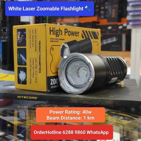 White Laser Zoomable Flashlight.40w. li-ion cell built-in.
