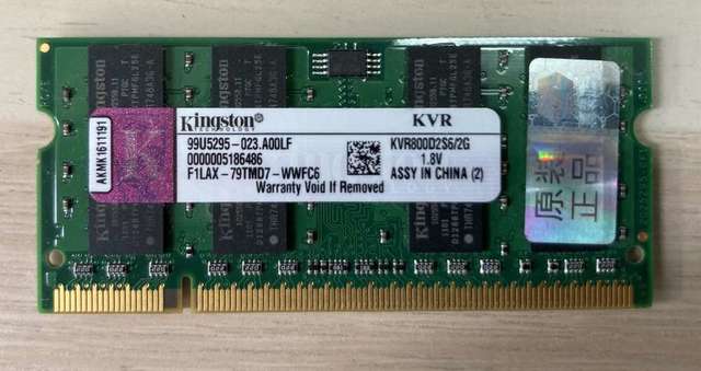 1條 Kingston KVR800D2S6/2G PC2-6400 2GB DDR2 800MHz SODIMM 99U5295-023.A00LF RAM