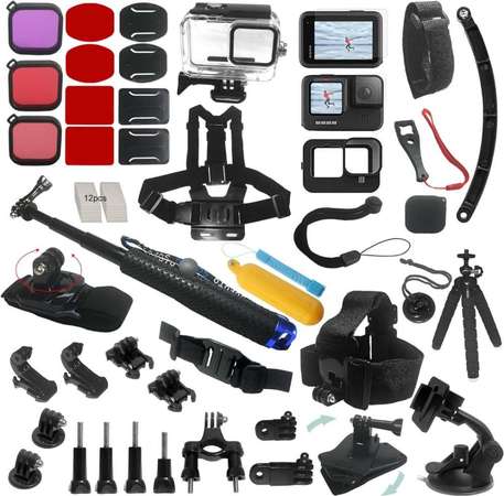 43 in 1 Waterproof Housing Case With Extension Pole Kit For GoPro Hero 12 浮潛連自拍桿