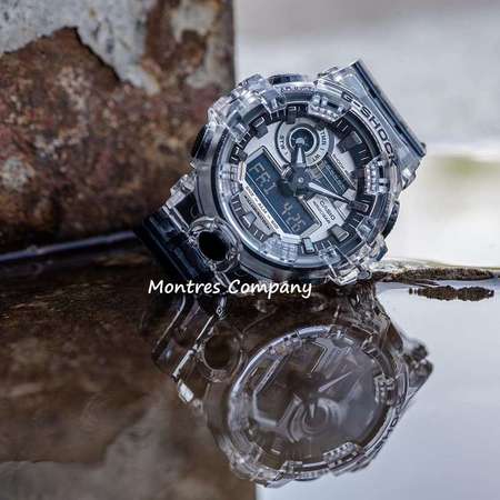 Montres Company香港註冊公司(26年老店) CASIO G-Shock GA-700SK-1A 透明錶帶 黑灰色 超大錶徑 五年電池壽命 有現貨