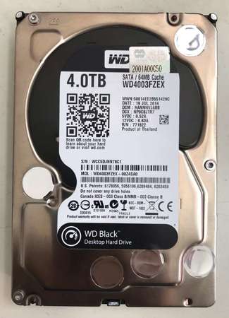 新浄健康WD BLACK 4TB 企業級7200rpm SATA III 3.5吋 硬碟 HDD WD4003FZEX