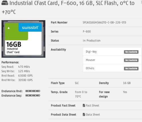 SWISSBIT CFAST 16GB 16G INDUSTRIAL SFCA016GH3AA2TO-C-DB-226-STD