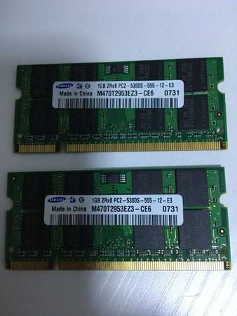 95%new 三星Samsung Notebook RAM DDR2 pc2-5300s 1GB x 2