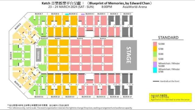 平讓 BluePrint of Memories by Edward Chan 演唱會 23號 票價788 Block12 連位