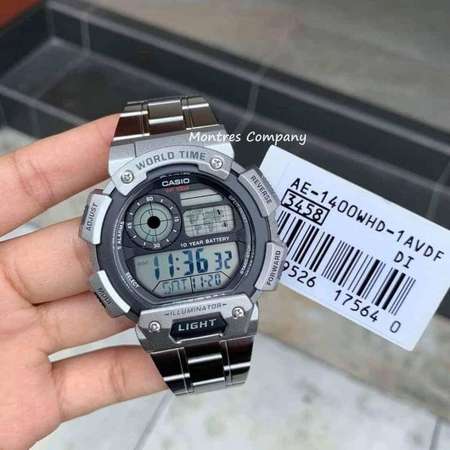 Montres Company香港註冊公司(28年老店) 卡西歐 CASIO 銀灰色 不鏽鋼錶帶 防水 世界地圖 AE-1400WHD-1A 十年電池壽命 現貨