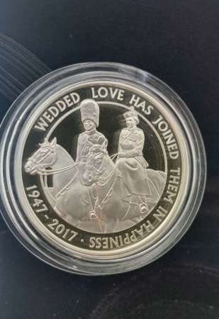 Platinum Wedding Anniversary £5 Silver Proof Coin Box 2017 Royal Mint UK/英女皇鉑金結婚