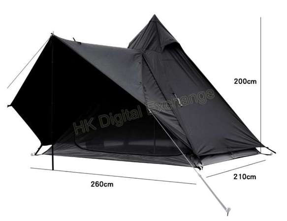 全新新款型格黑色自帶天幕金字塔雙層露營帳篷,  (三/四人適用), 深水埗門巿可購買