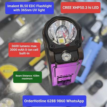 Imalent BL50 EDC Flashlight w/ 365nm UV Light. 3600 lumens. 3000 mAh 極強光小電筒
