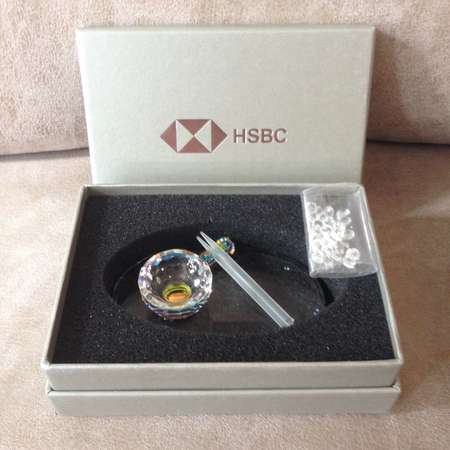HSBC Crystal Rice Bowl Chopsticks Set (Collectible) NEW 全新 匯豐 水晶 套裝 收藏品