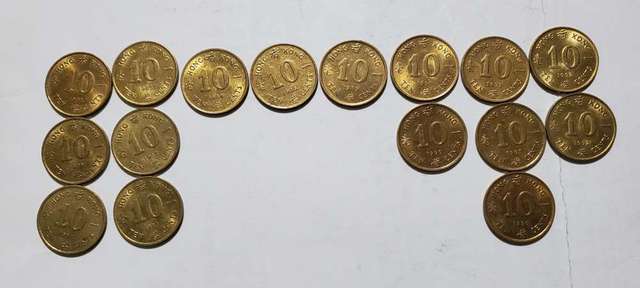 香港女皇頭一毫子硬幣 (小) HK 10 cents coins 新淨, 有車輪轉光 (總共 22 個)