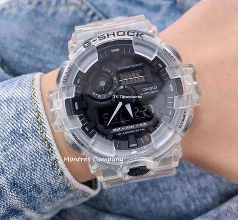Montres Company香港註冊公司(28年老店) 卡西歐 CASIO G-Shock GA-700SKE-7A 黑白透明錶帶 超大錶徑 五年電池 現貨