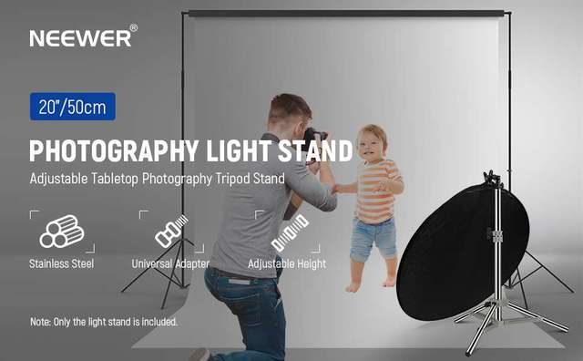 NEEWER 20"/50cm Photography Light Stand, Adjustable Stainless Steel Table Tripod