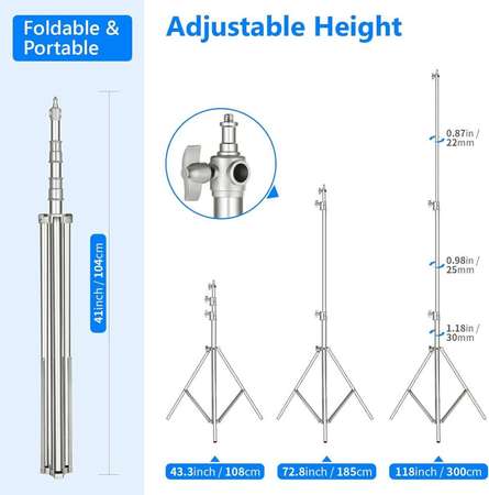 NEEWER 300cm Light Stand Stainless Steel Spring Loaded不鏽鋼燈架 (ST-300SS)