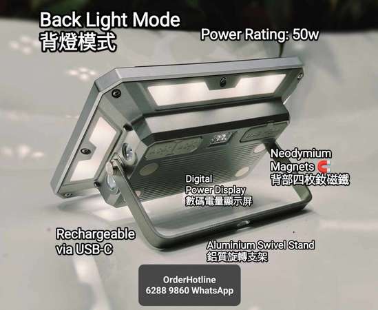 多功能充電寶電筒應急燈1千流明 Multifunctional LED Lights w/ Power Bank. Rechargeable via USB-C
