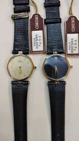 ( 全球唯一全新貨品）Vintage Seiko 5930-5470 超薄, 包白金和黃金八角石英皮帶錶 （每個）