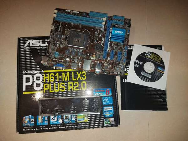 Asus p8 h61-m lx3 plus r2.0 SOCKET 1155 Matx Motherboard + 背板(自帶WIN 10 HOME 數位啟動
