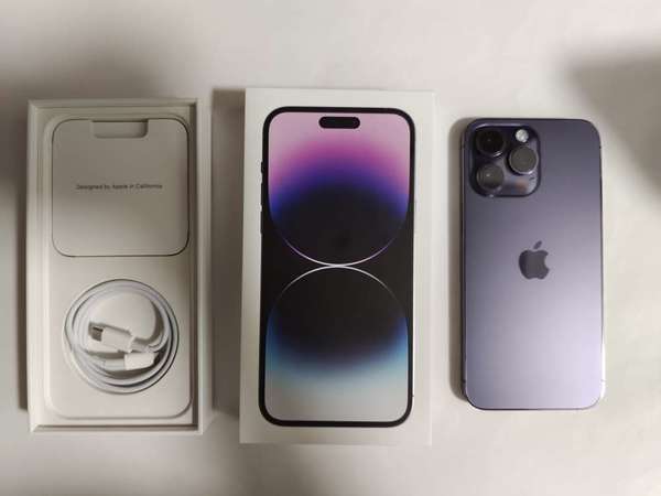 極新行貨紫色iphone 14 pro max 128gb 雙卡雙待 dual open line, 全套有盒usb