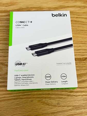 Belkin Connect USB4 Type-C Fast Charge Cable 快速連接線 (0.8M) 相容Thunderbolt 3
