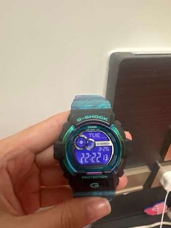 停產G-SHOCK 冰雪極光渲染色彩腕錶(GLS-8900AR-3)-湖水藍色