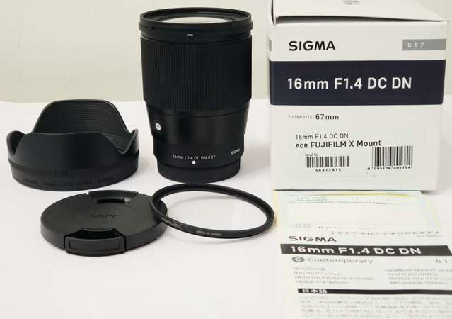 Sigma 16mm f1.4 DC DN for FUJIFILM X Mount (富士 X 系列相機用 大光圈 廣角 自動對焦鏡頭) - 99%新，送UV