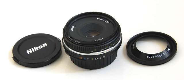Nikon 45mm 2.8P AI-S Black Pancake MF Lens  with NC filter HN-35  Hood 95% new