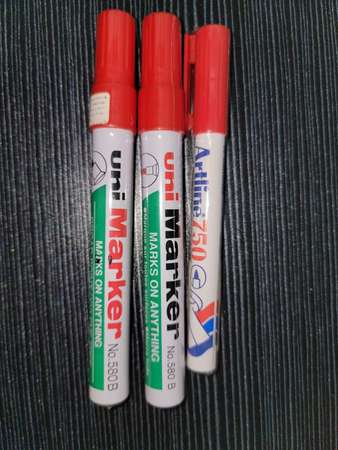 全新 三菱 紅色 Red Color Uni Paint Japan Artline 漆油筆 馬克筆 Marker Pen 3支一套價 Total 3pcs O
