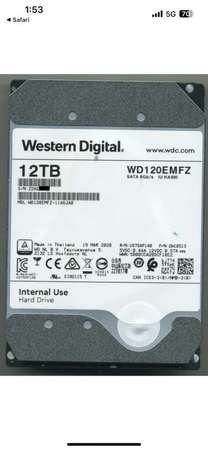 Western Digital WD120EMFZ-11A6JA0 12TB 硬碟（共8隻）