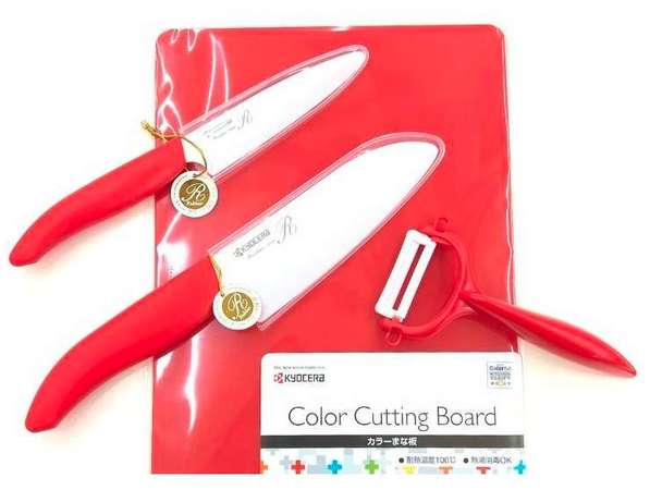 日本進口 京瓷陶瓷刀刨刀砧板四件組, Kyocera Japan Import Ceramic Knives Set, 4pc per Set,紅色