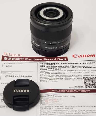 Canon EF-M MACRO 28mm f/3.5 IS STM (內置 LED 補光燈微距鏡頭) - 98% New，香港行貨
