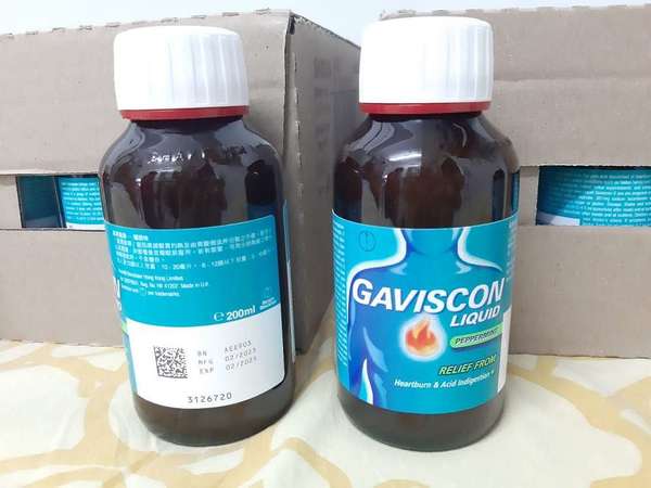英國嘉胃斯康胃藥水GAVISCON LIQUID--胃頂部形成保護膜--安全有效減低火燒心, 胃液倒流証狀--100%正貨12支胃藥--上水火車站交收