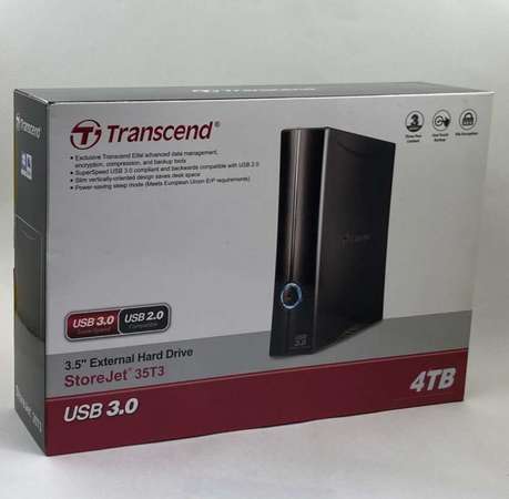 95%新行貨Transcend Storejet 35T3 (台灣製造)  3.5 吋 4TB 外置硬碟 [Mac & PC USB 3.0]  全套有盒