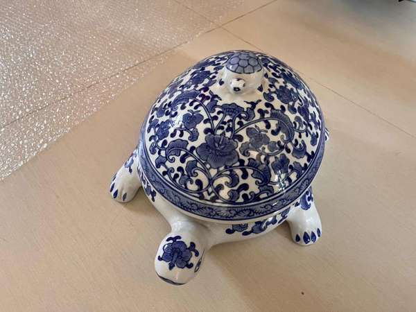 復古中國風藍白龜蓋碗