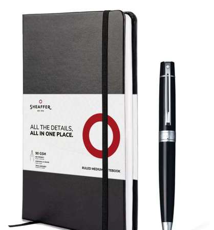 Sheaffer Glossy Black Ballpoint Pen with Chrome Trim Notebook Gift set