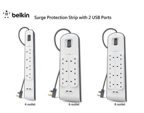 Belkin 2.4AMP Surge Protection Strip with 2 USB Ports2.4安培USB充電防雷保護拖板,行貨!