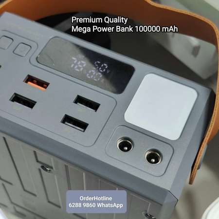 Mega PowerBank 100000mAh 超級充電寶十萬毫安時(灰/綠色)移動電源. Rechargeable via USB-C.