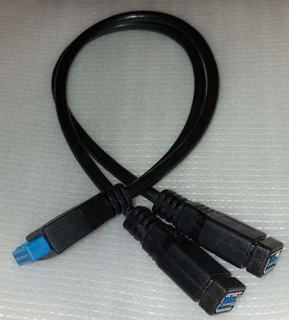 主機板組件：USB3.0 19/20Pin 轉 2口 USB3.0 轉接線, 30cm / 50cm